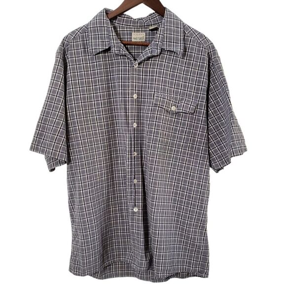 Levis Red Tab Button up Shirt Size L Gray Check Short Sleeve Side Pocket Mens - Picture 1 of 11